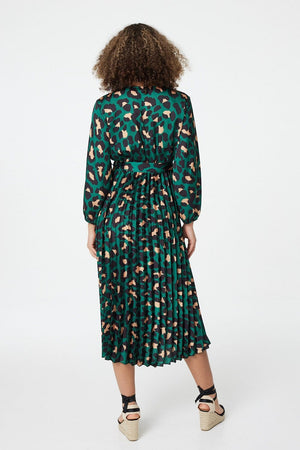 Green | Animal Print Satin Midi Dress