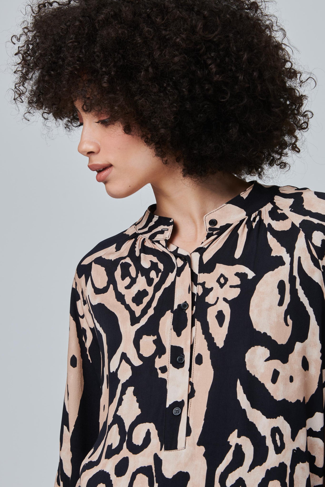 Beige | Printed Long Sleeve Tunic Dress