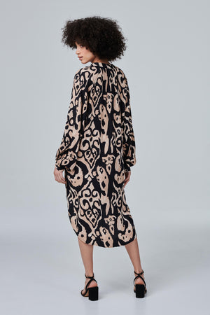 Beige | Printed Long Sleeve Tunic Dress