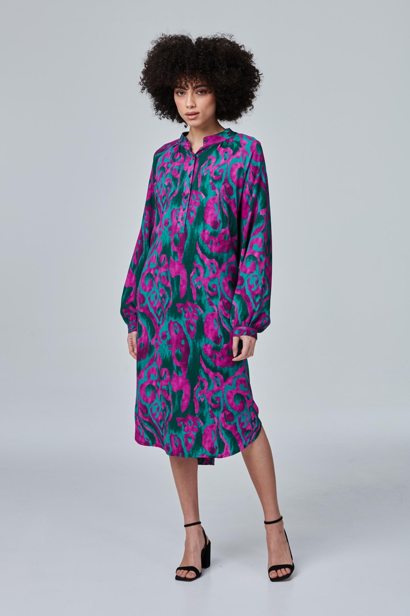Purple | Printed Long Sleeve Tunic Dress