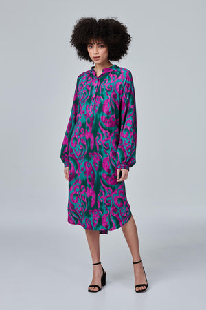Purple | Printed Long Sleeve Tunic Dress
