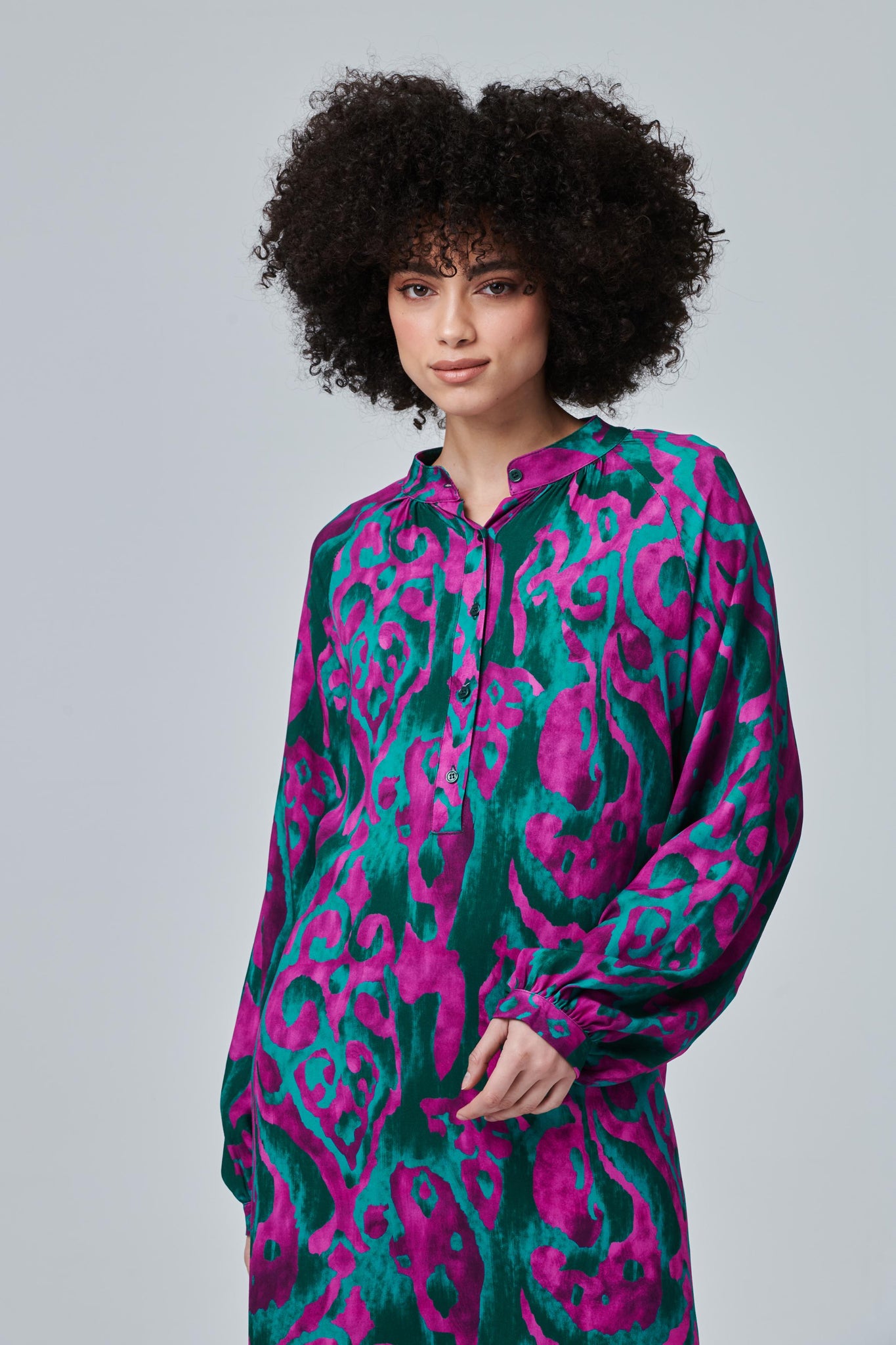 Purple | Printed Long Sleeve Tunic Dress