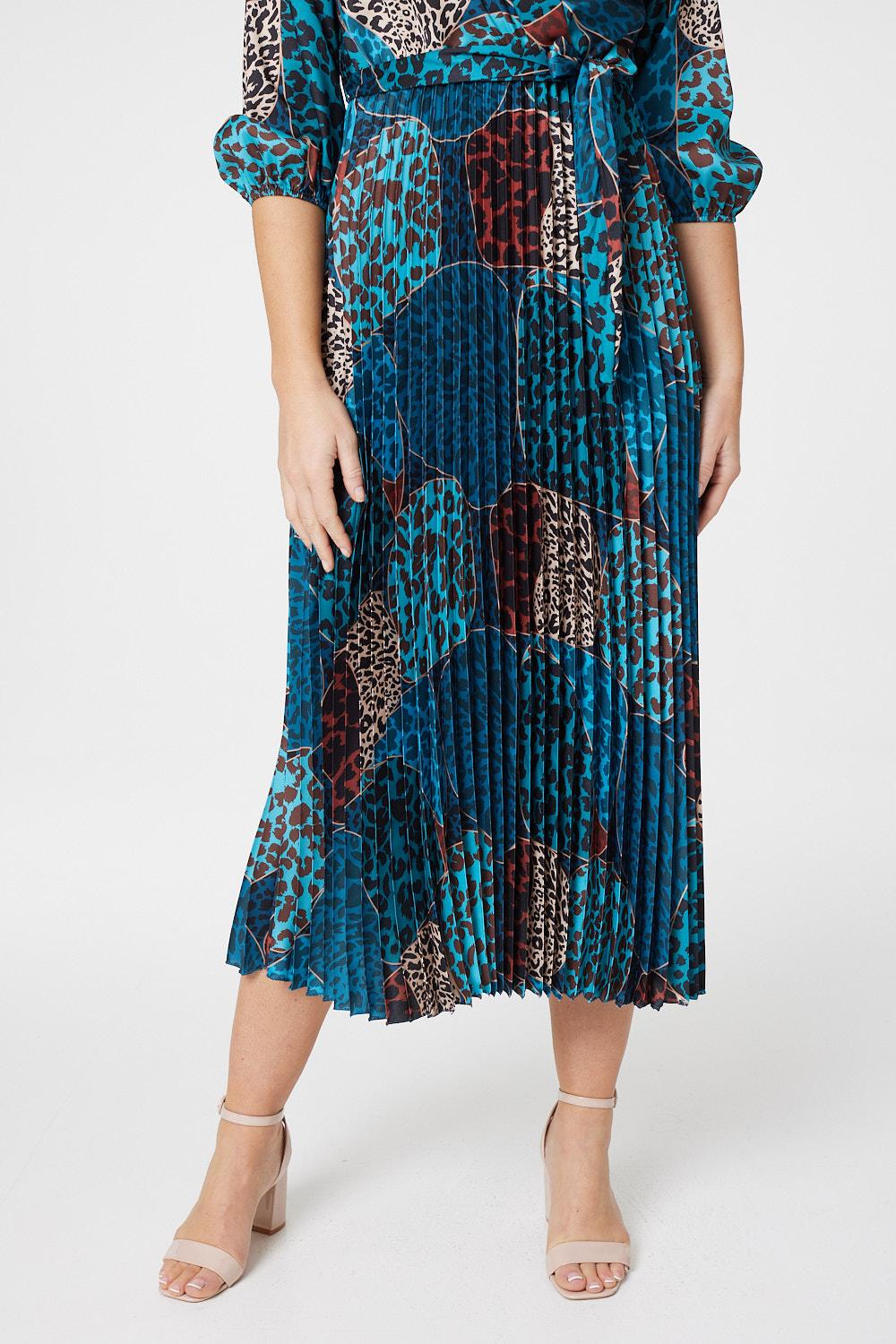 Blue | Animal Print Wrap Front Midi Dress