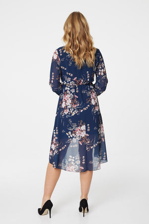 Navy | Floral Sheer Sleeve Dress