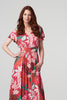 Pink | Leaf Print Midi Dress