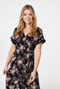Black | Floral High Low Midi Dress