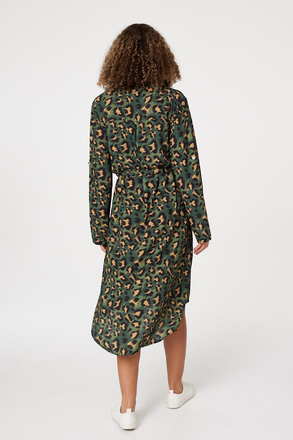 Green | Leopard Print Button Front Dress