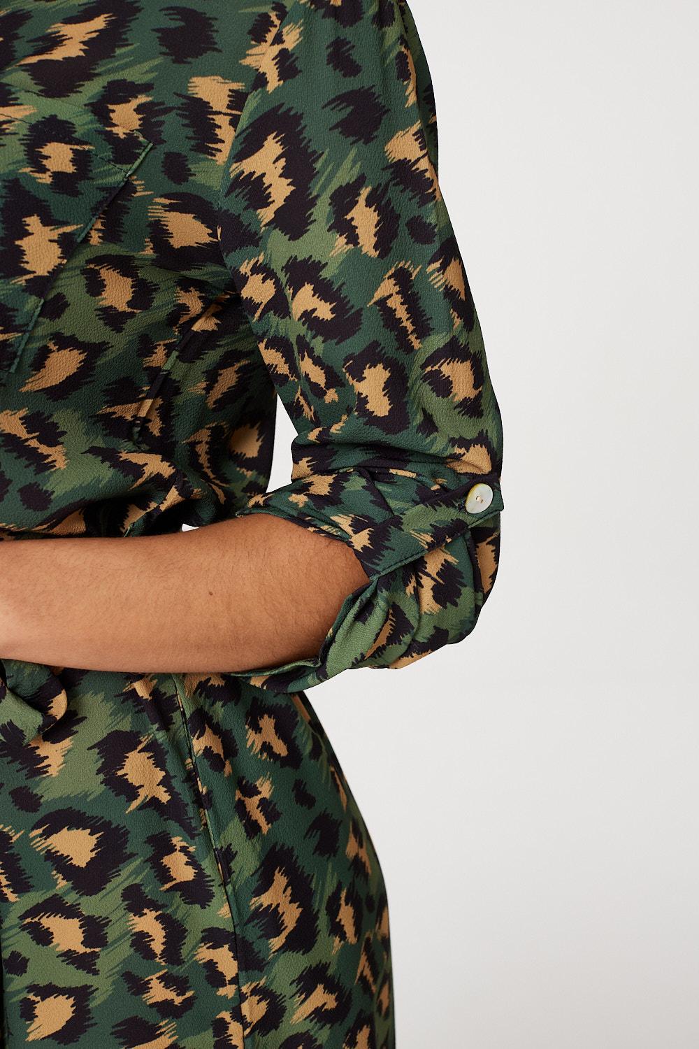 Green | Leopard Print Button Front Dress