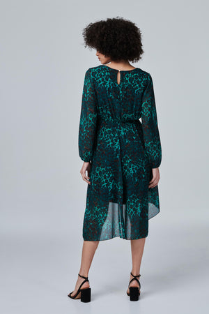 Green | Leopard Print Sheer Sleeve Dress