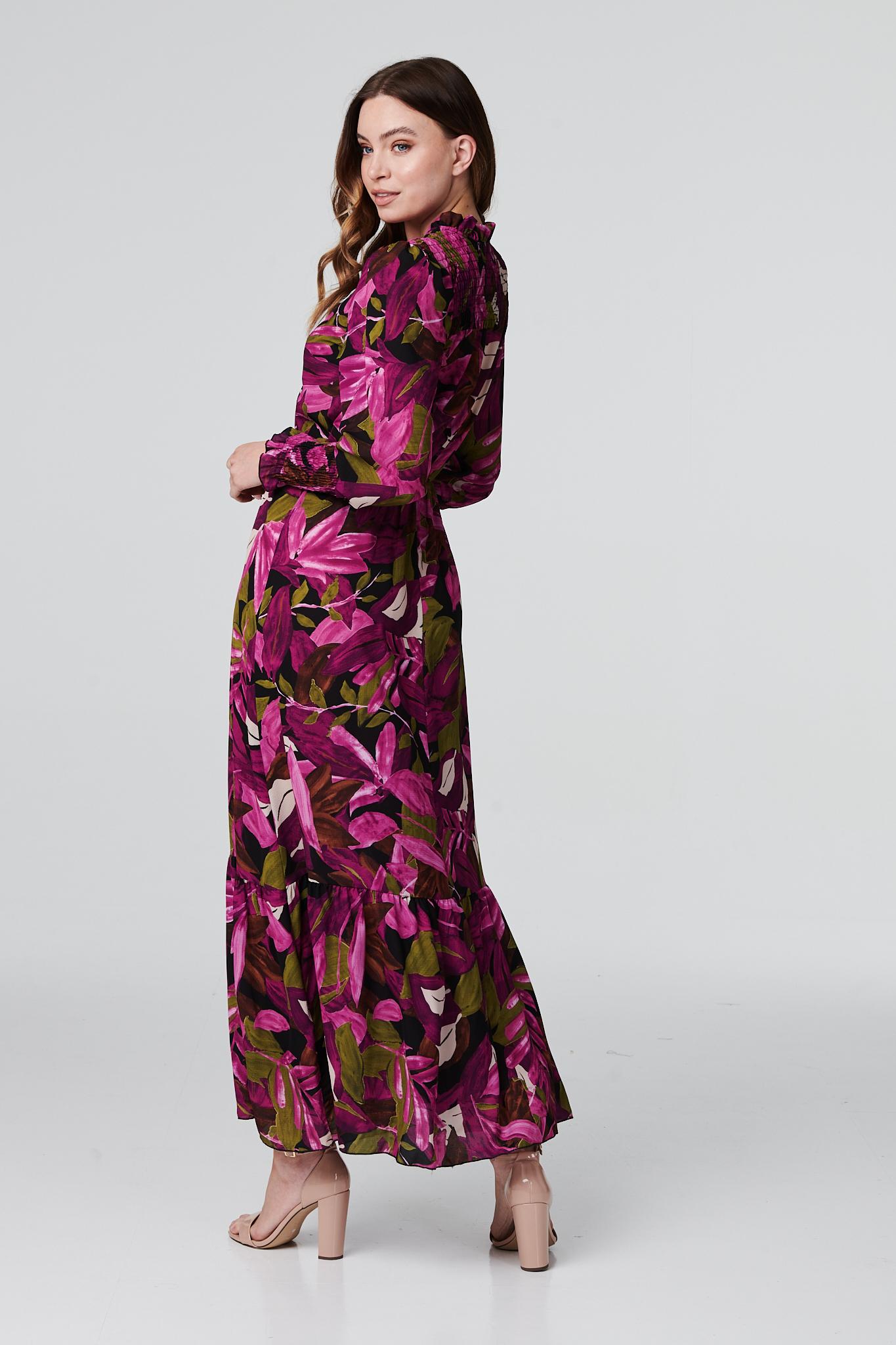 Purple | Floral Long Sleeve Maxi Dress