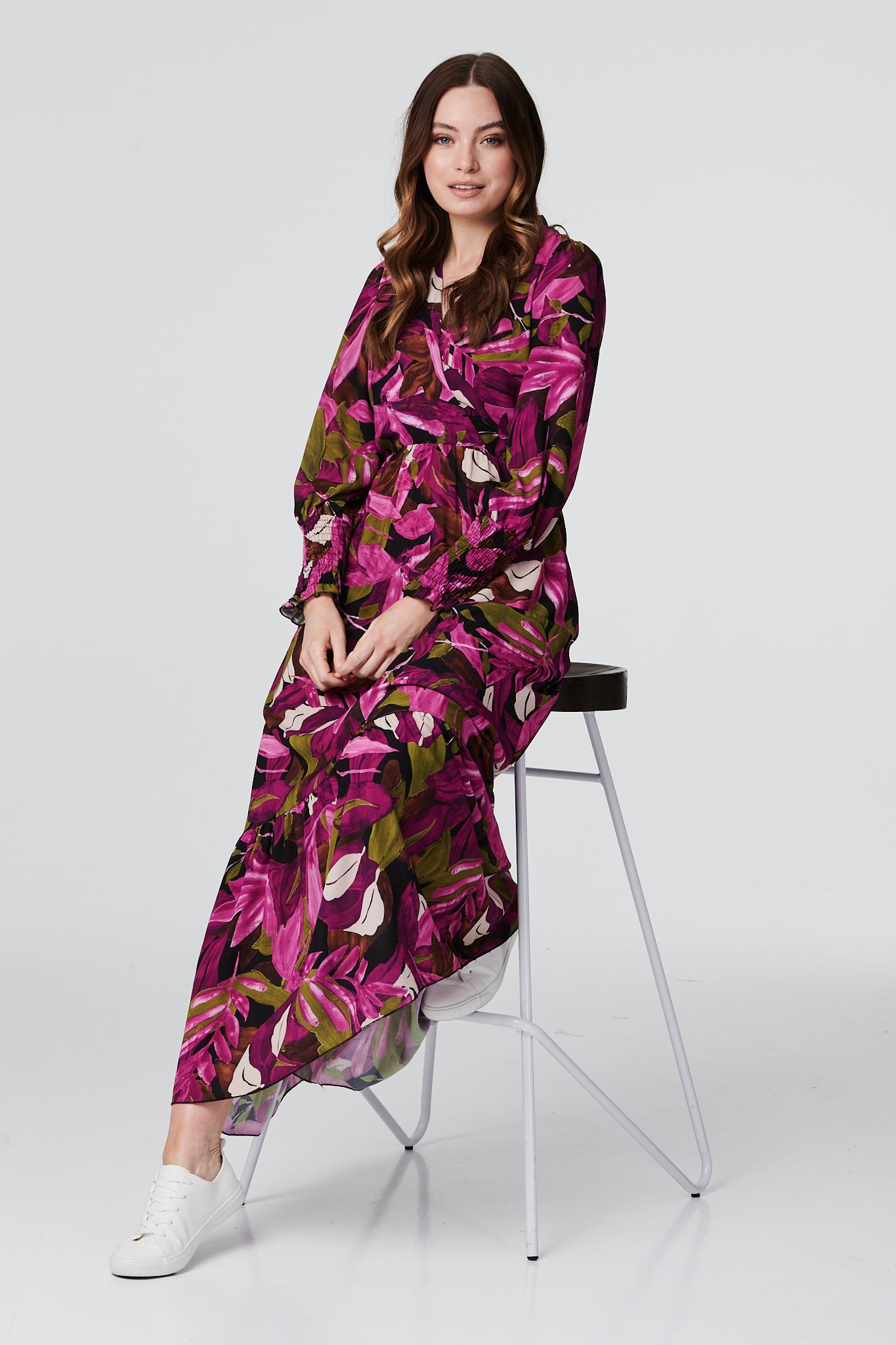 Purple | Floral Long Sleeve Maxi Dress