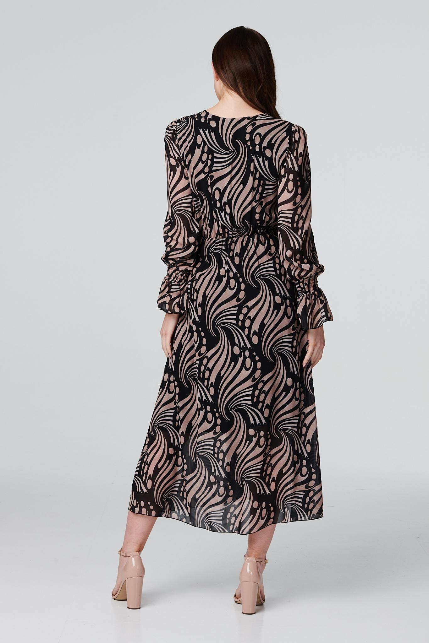 Brown | Abstract Swirl Print Midi Dress