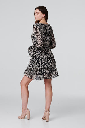 Beige | Printed Layered Skater Dress