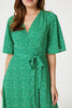 Green | Ditsy Floral Midi Wrap Tea Dress