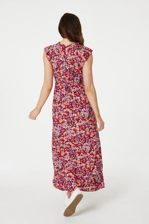 Red | Floral Frill Detail Maxi Dress