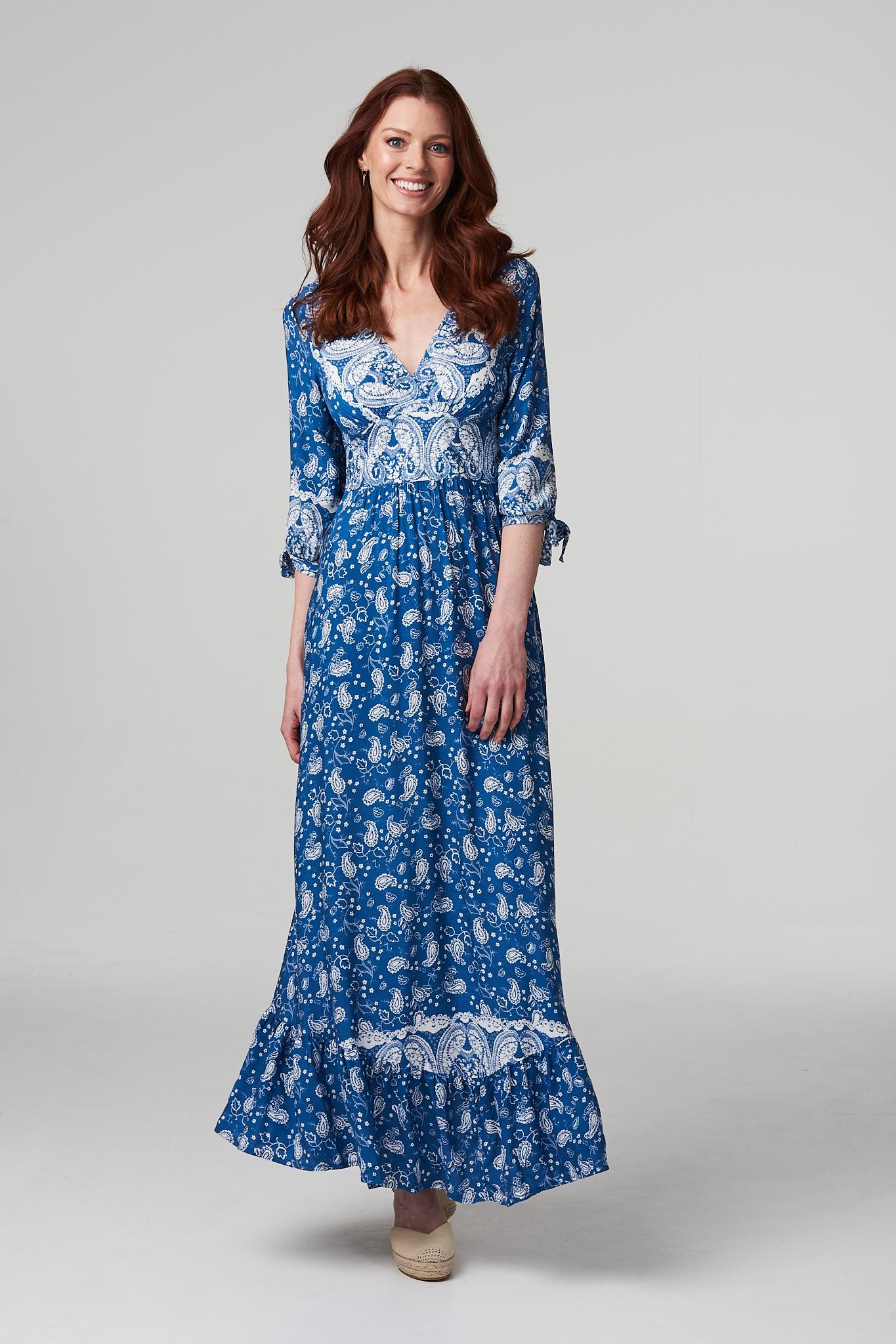 Blue | Paisley Print Summer Maxi Dress