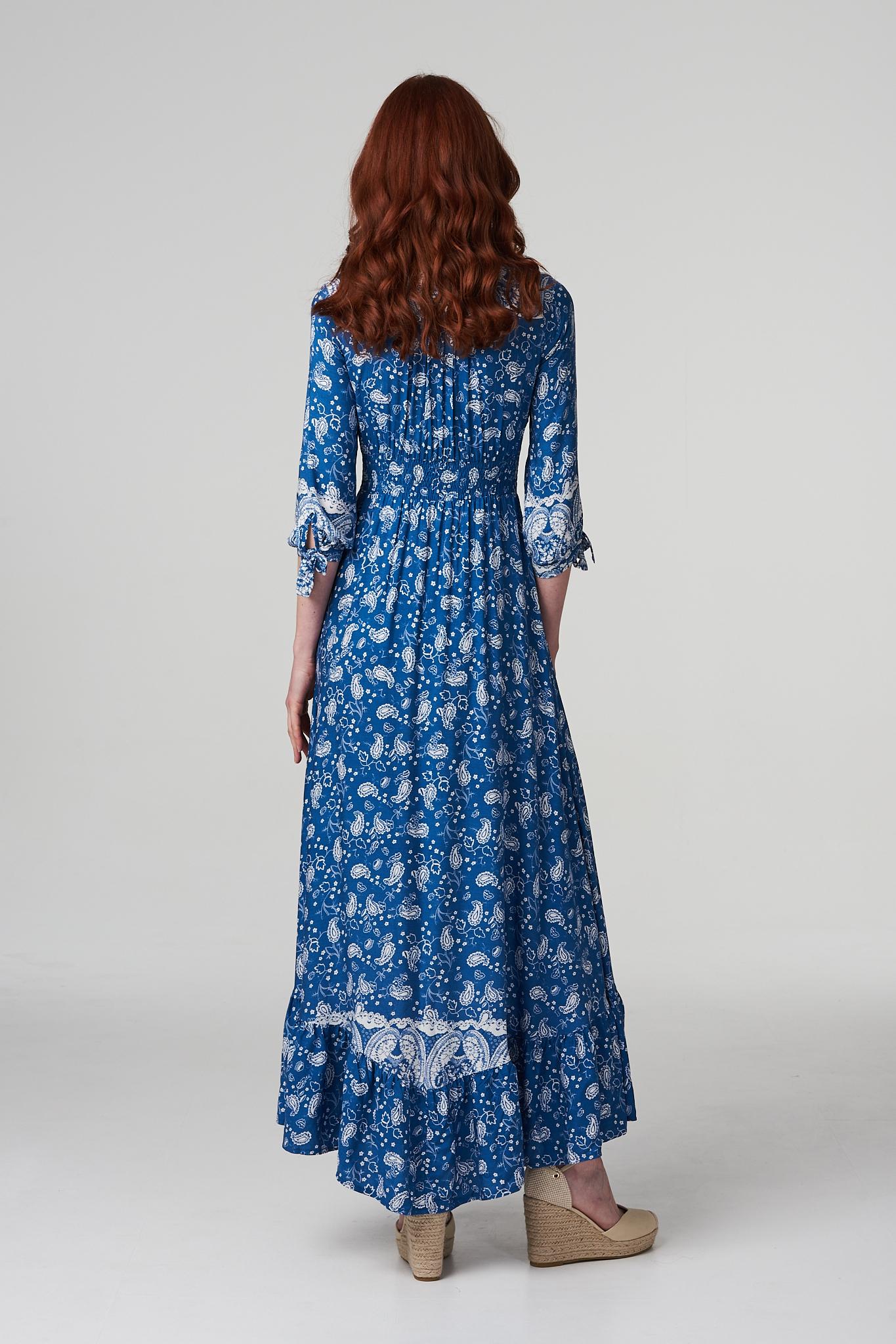 Blue | Paisley Print Summer Maxi Dress