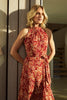 Red | Floral Halter Neck Midi Dress
