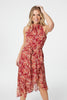 Red | Floral Halter Neck Midi Dress