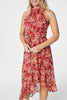 Red | Floral Halter Neck Midi Dress