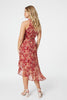 Red | Floral Halter Neck Midi Dress