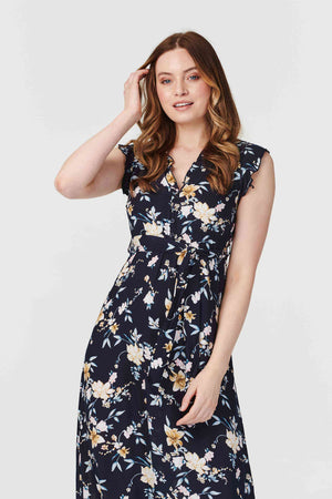 Navy | Tropical Print Sleeveless Maxi Dress