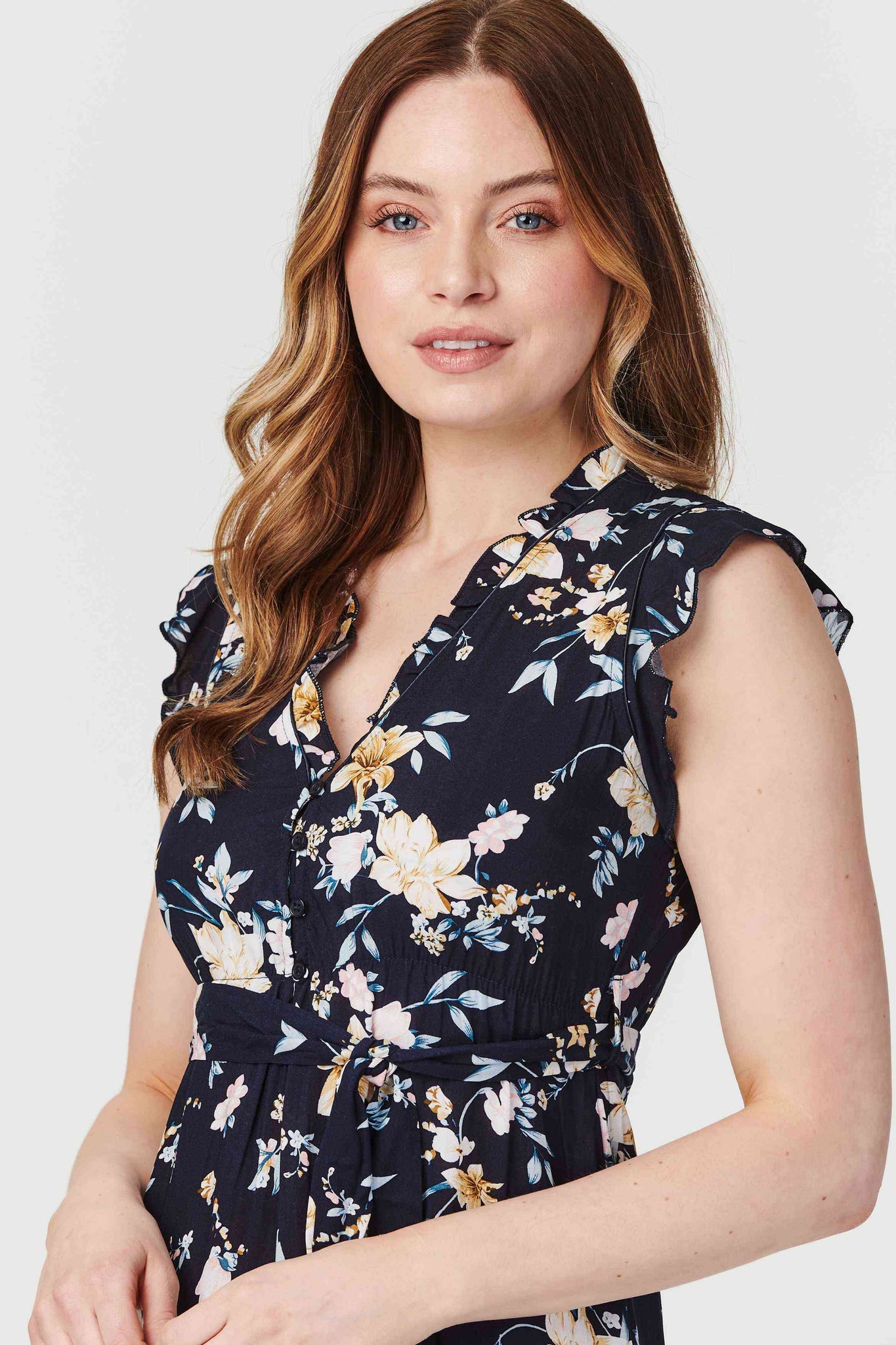 Navy | Tropical Print Sleeveless Maxi Dress