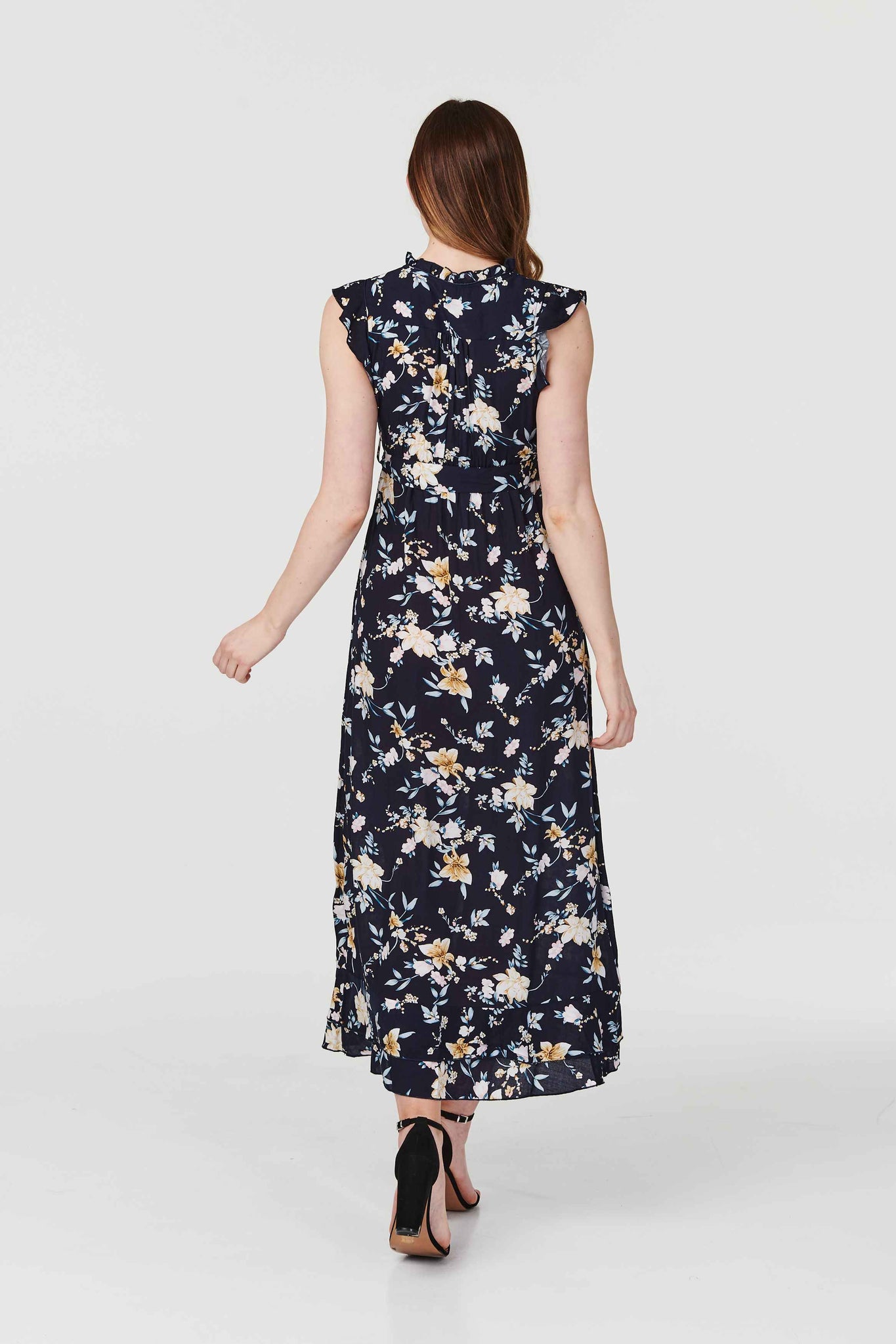Navy | Tropical Print Sleeveless Maxi Dress