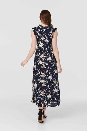 Navy | Tropical Print Sleeveless Maxi Dress
