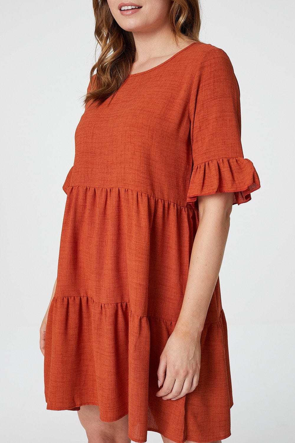 Rust | Frilled Sleeve Tiered Smock Dress