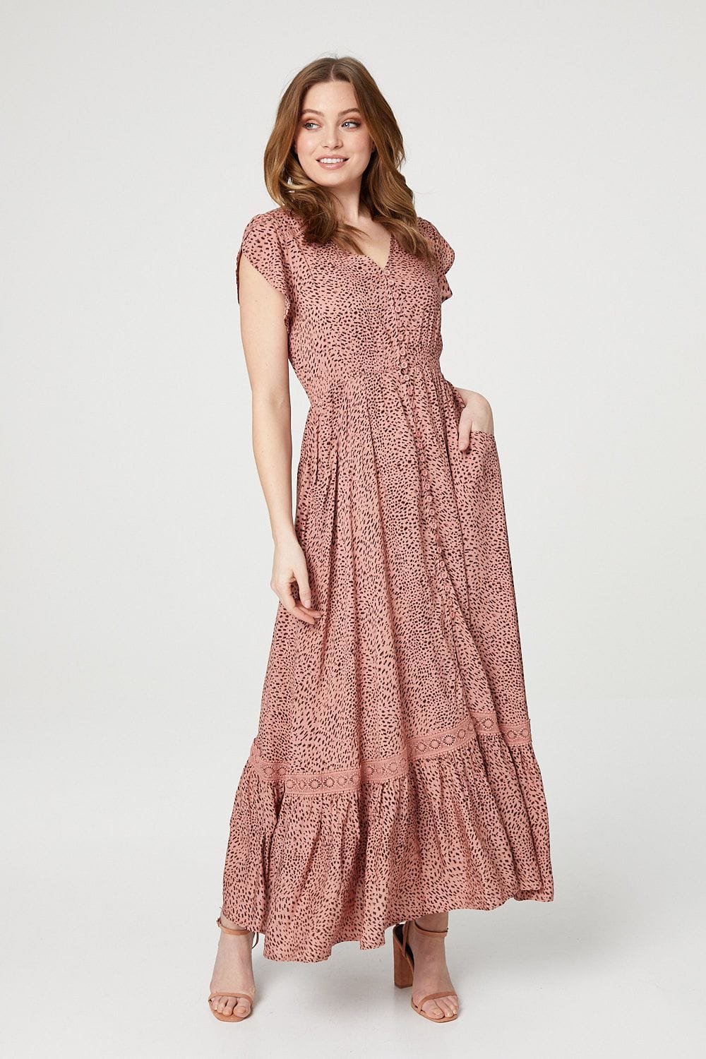 Pink | Polka Dot Button Front Maxi Dress