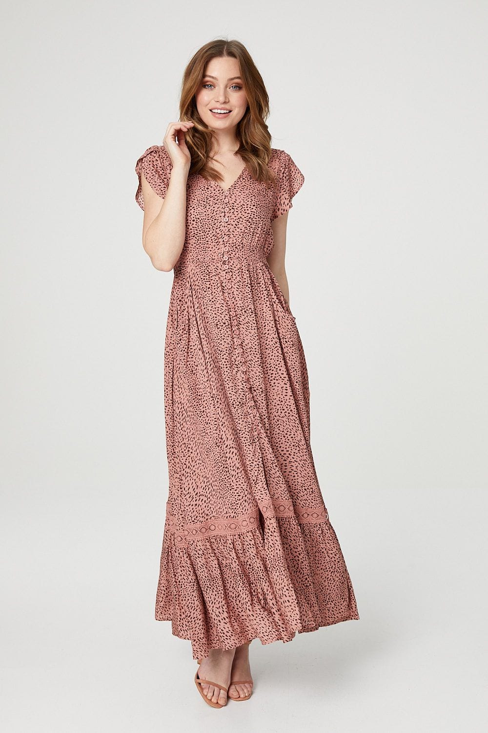 Pink | Polka Dot Button Front Maxi Dress