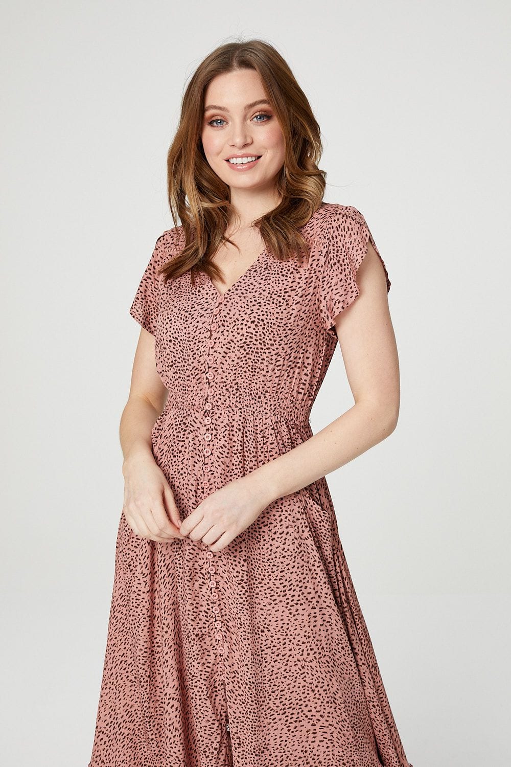 Pink | Polka Dot Button Front Maxi Dress