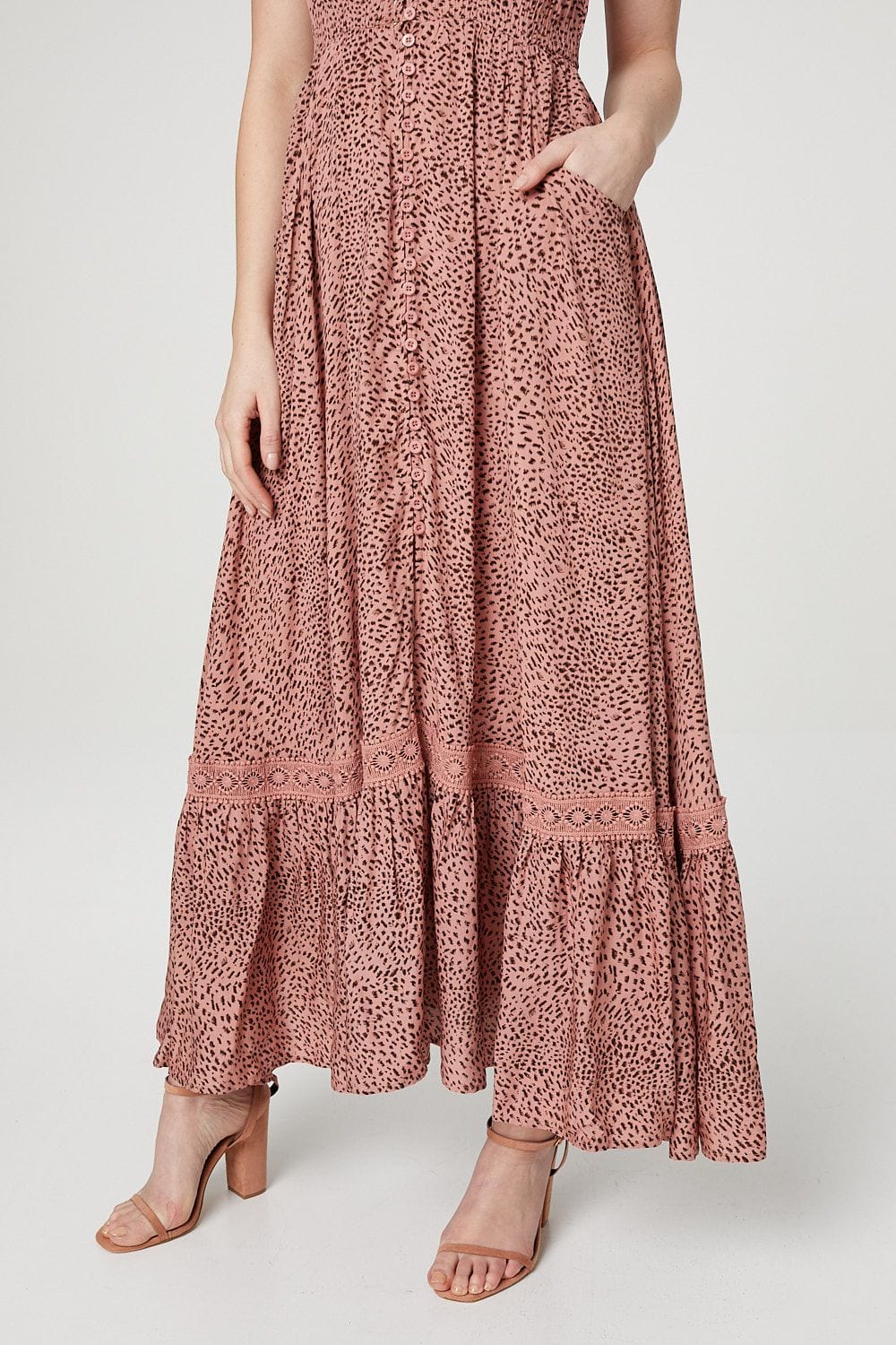 Pink | Polka Dot Button Front Maxi Dress