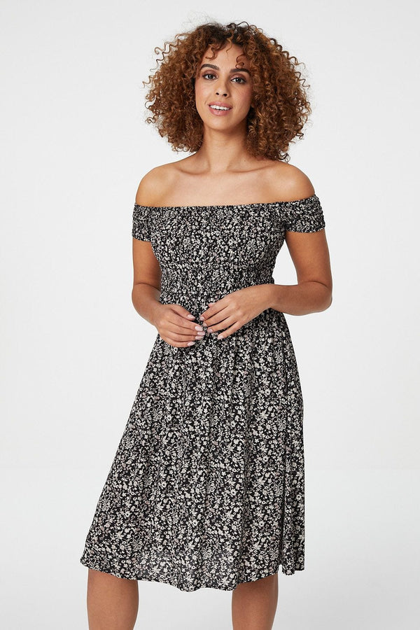 Black | Ditsy Floral Off The Shoulder Dress