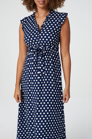 Navy | Polka Dot Sleeveless Midi Dress
