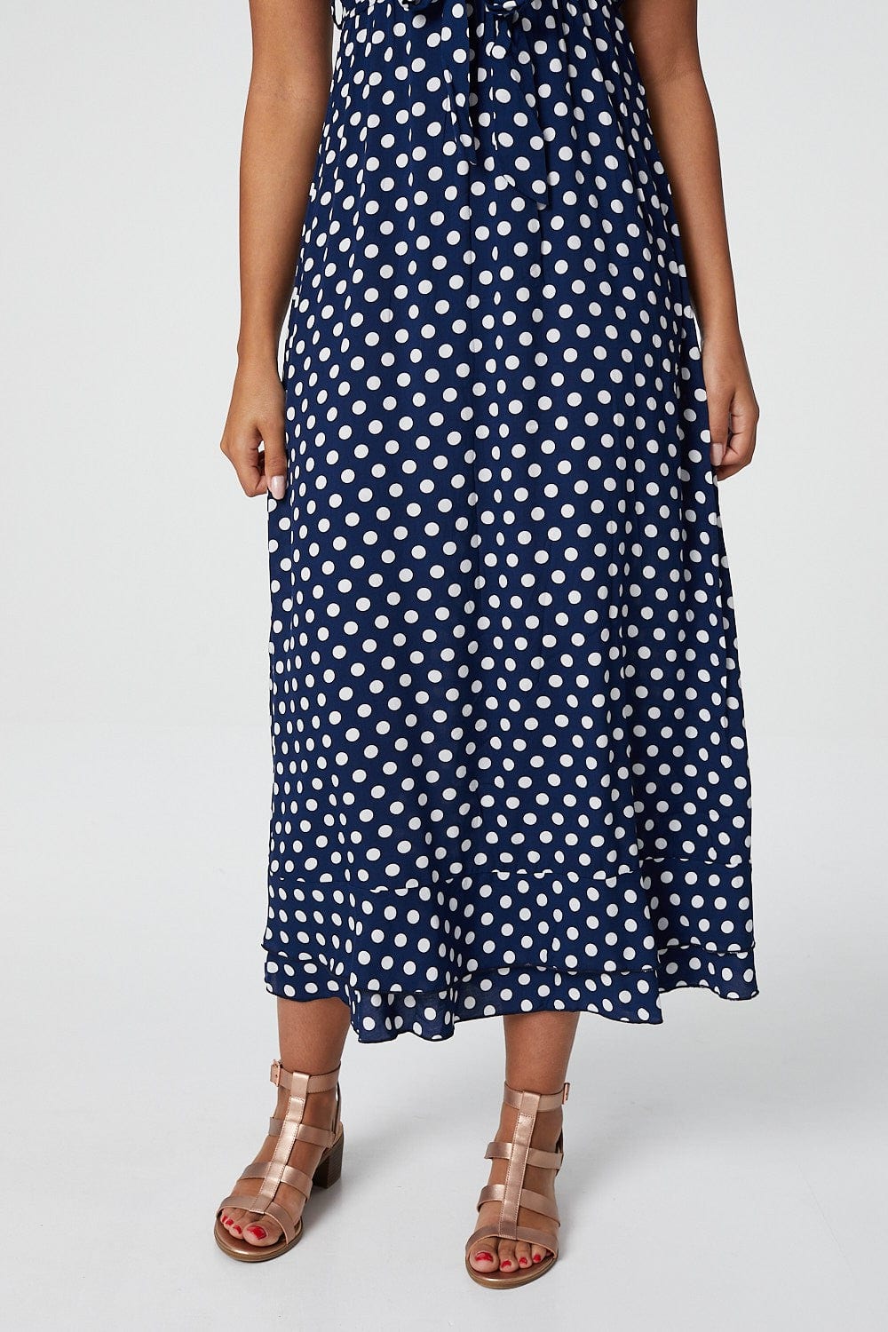 Navy | Polka Dot Sleeveless Midi Dress