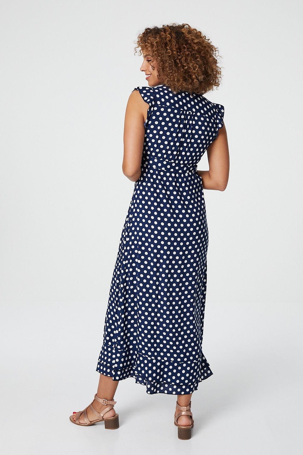 Navy | Polka Dot Sleeveless Midi Dress