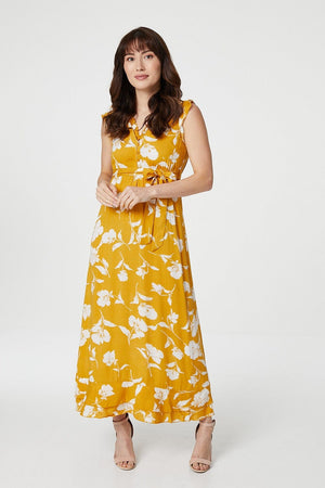 Mustard | Floral Sleeveless Empire Midi Dress