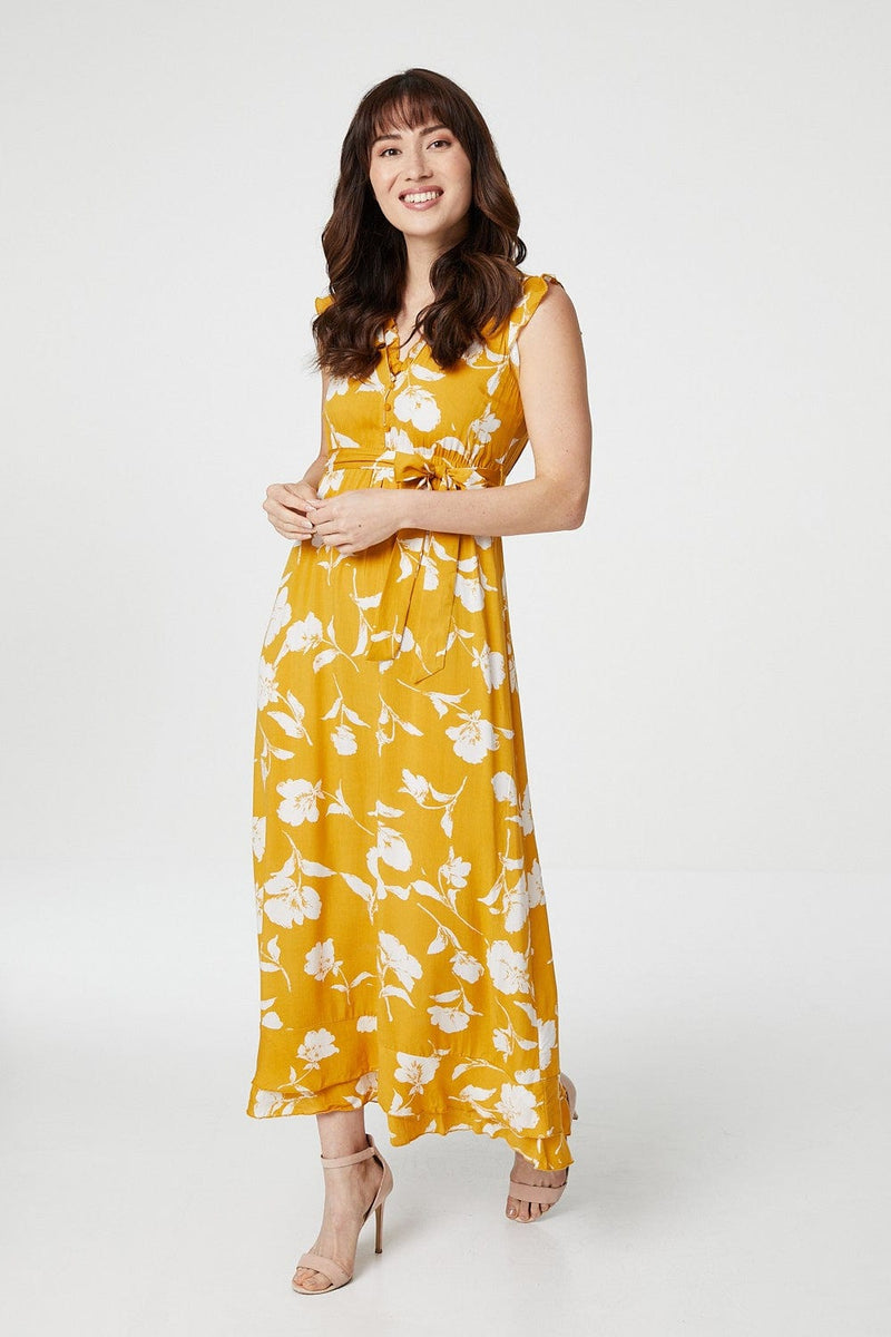 Mustard | Floral Sleeveless Empire Midi Dress