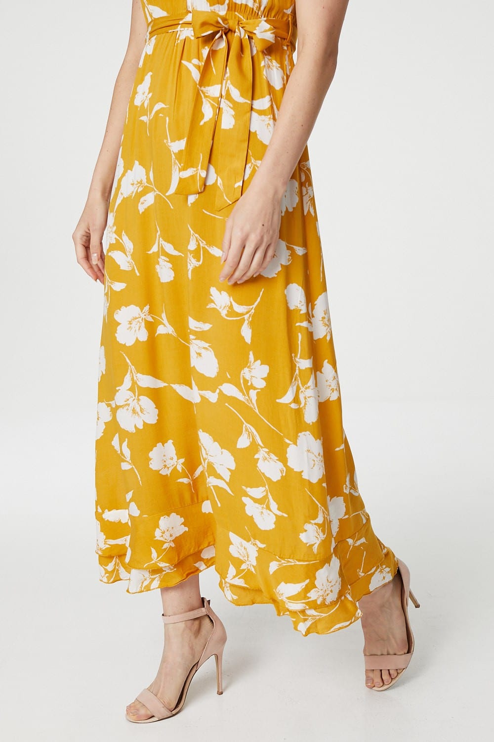 Mustard | Floral Sleeveless Empire Midi Dress