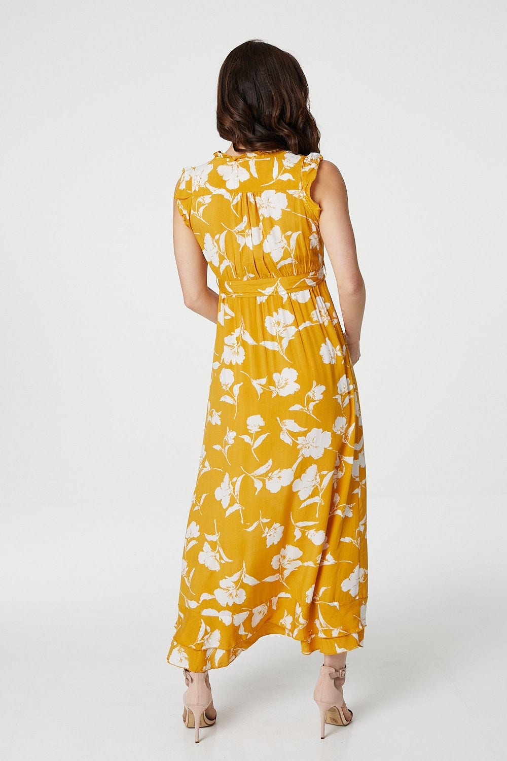 Mustard | Floral Sleeveless Empire Midi Dress