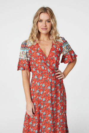 Red | Paisley Print Wrap Maxi Dress