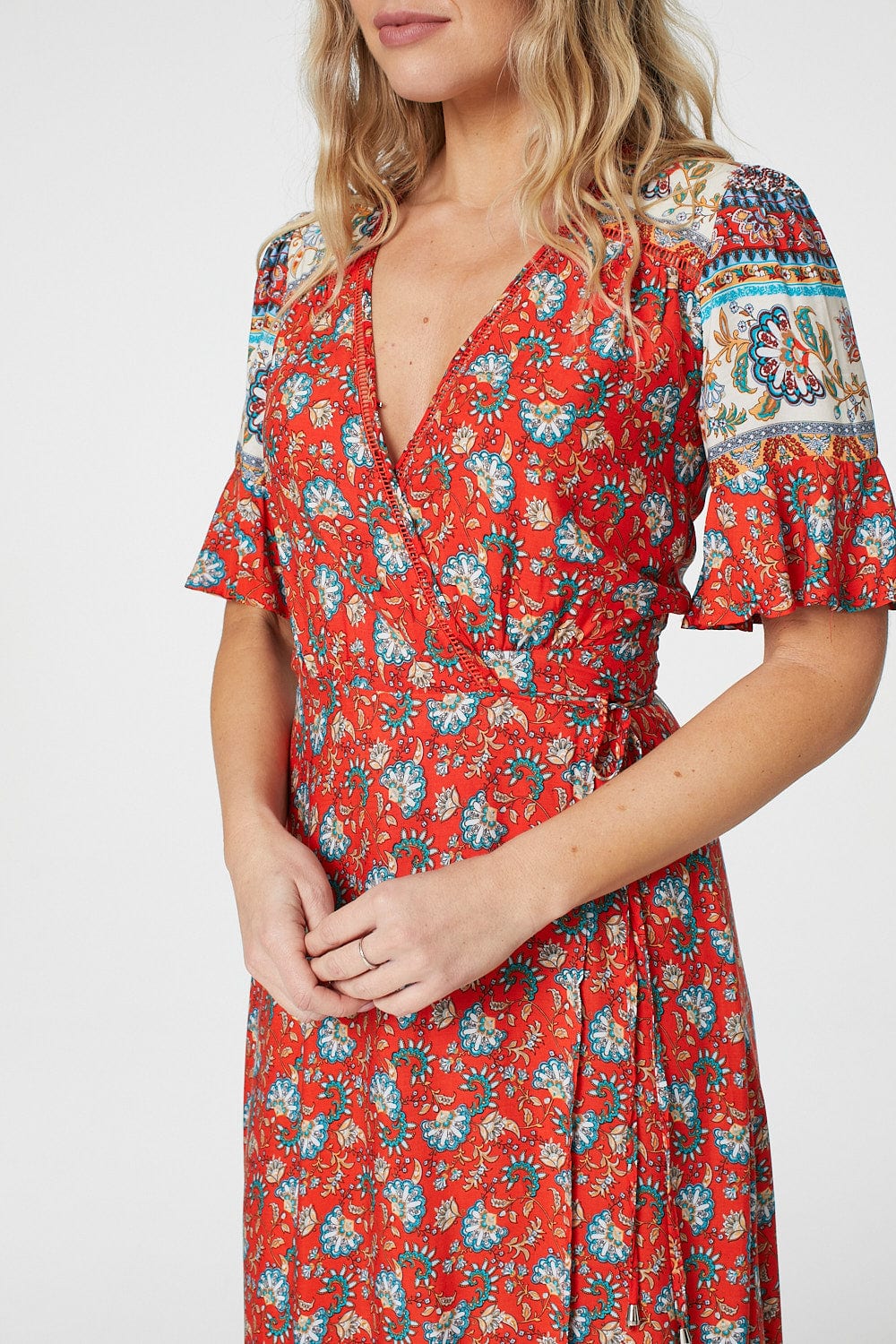 Red | Paisley Print Wrap Maxi Dress