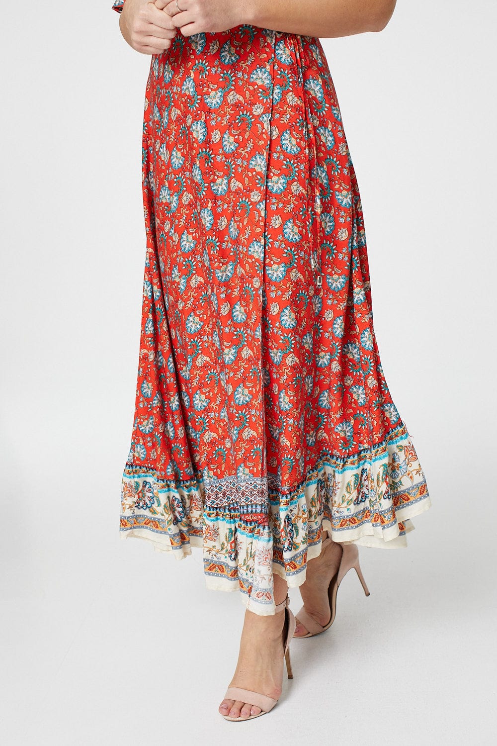 Red | Paisley Print Wrap Maxi Dress