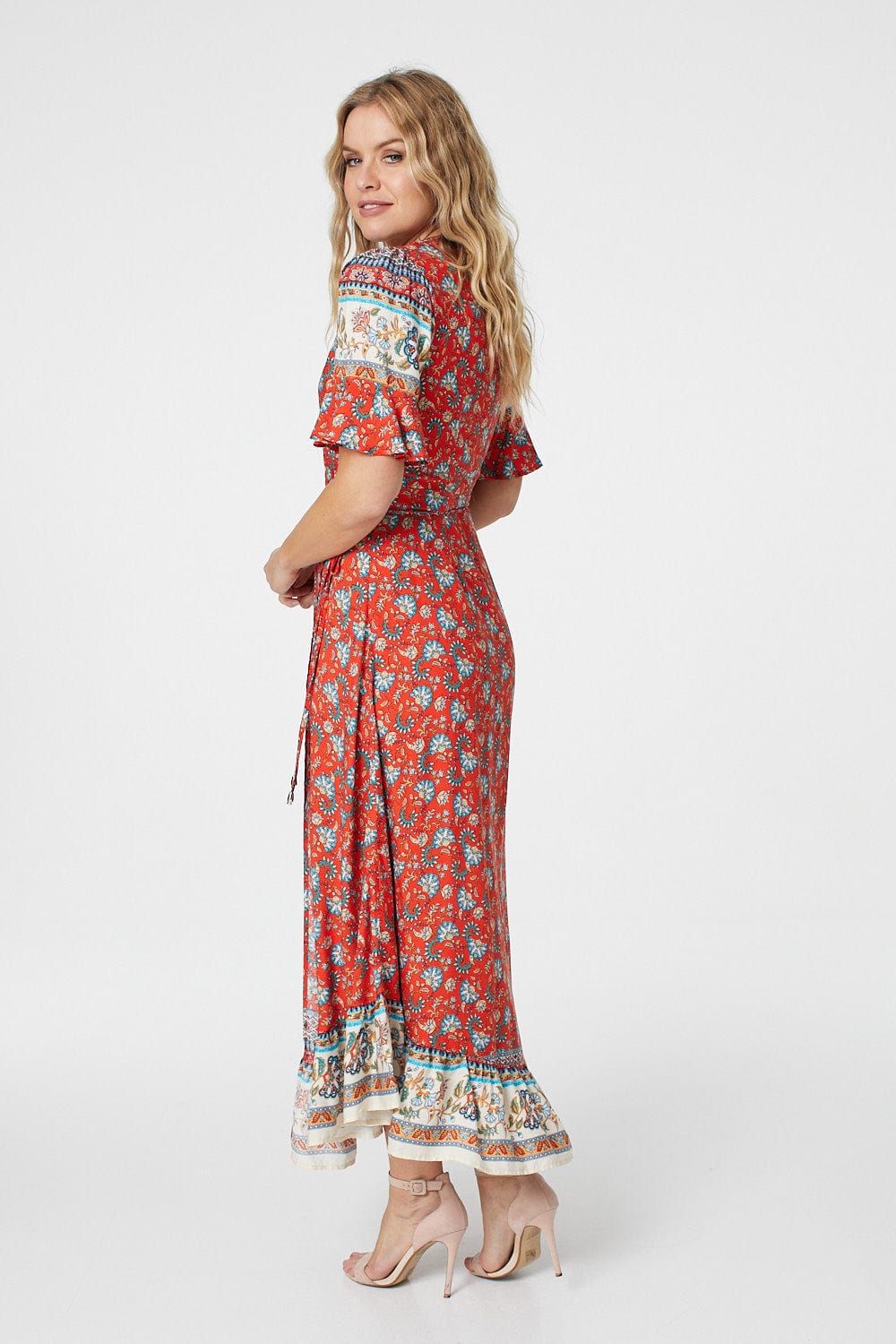 Red | Paisley Print Wrap Maxi Dress