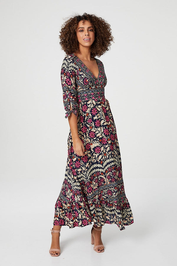 Navy | Vintage Floral 3/4 Sleeve Maxi Dress : Model is 5'9.5"/176 cm and wears UK8/EU36/US4/AUS8