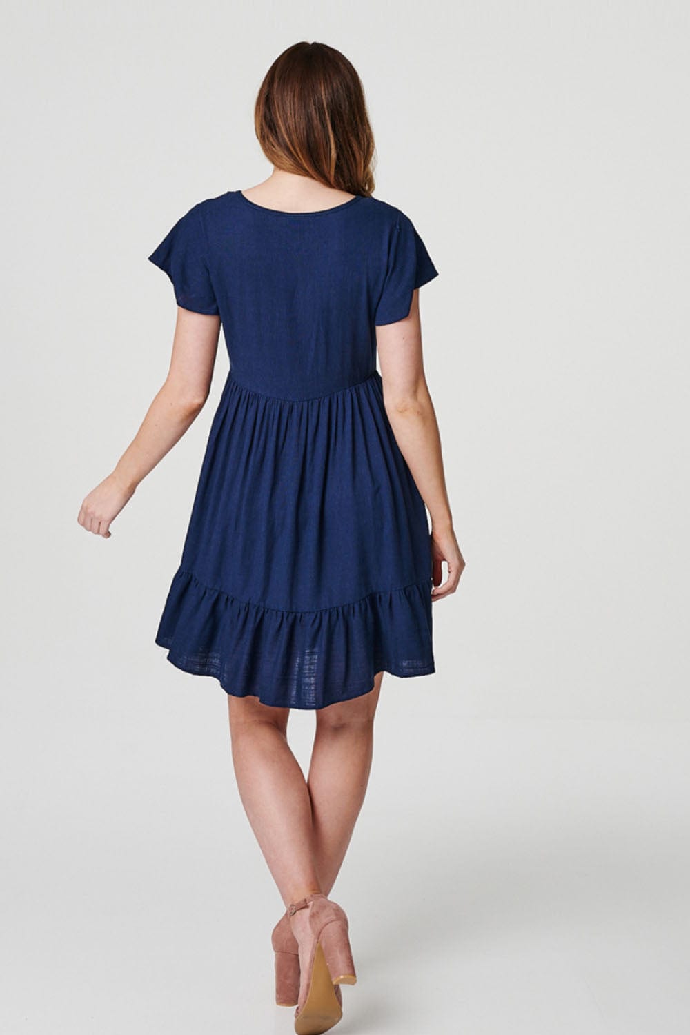 Navy | Button Front Short Sleeve Dress