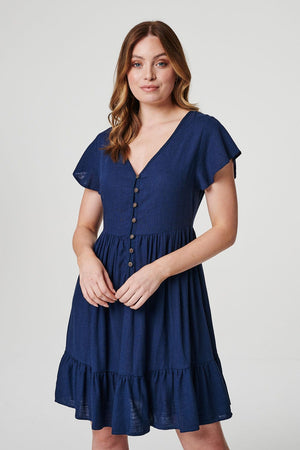 Navy | Button Front Short Sleeve Dress