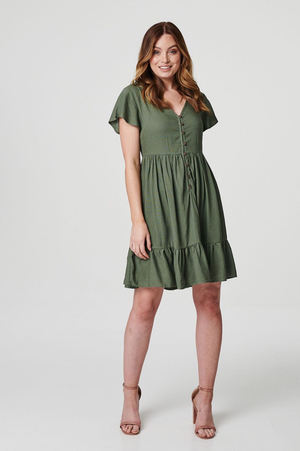 Sage | Button Front Short Sleeve Dress